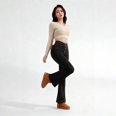 高腰三粒扣微喇裤女高弹力修身显腿长弹力西装裤垂感拖地裤