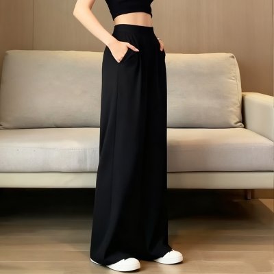 女士高腰垂感阔腿裤，塑身显瘦，直筒西装裤，春秋通勤百搭宽松拖地长裤