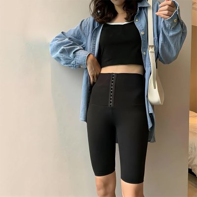 高腰三排扣收腹运动短裤 女士提臀显瘦紧身瑜伽裤 透气无痕打底五分裤